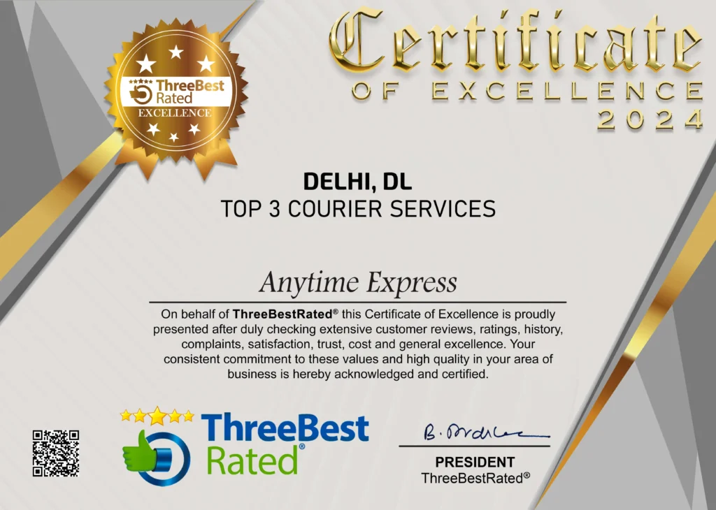 Certificate Of Excellence 2024- Best International Courier In Delhi